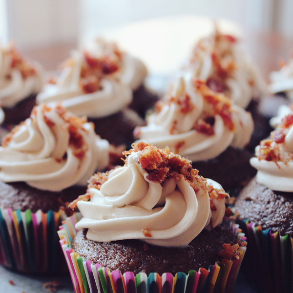 Chocolate cupcakes with swirled frosting